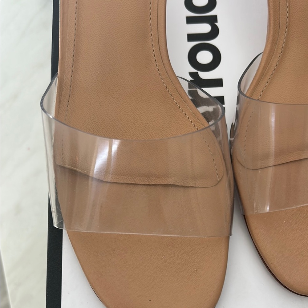Larroude Tan Slide Sandals Minimalist Design - Picture 3 of 4